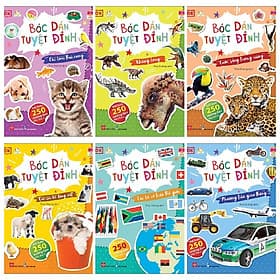 Bộ 6 cuốn Bóc Dán Tuyệt Đỉnh : Các Lá Cờ Trên Thế Giới + Phương Tiện Giao Thông + Các Loài Thú Cưng + Khủng Long + Cuộc Sống Trong Rừng + Các Em Bé Động Vật - Đan Long