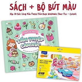 Combo Sách Tô Màu - Tấm Thiệp Cảm Xúc + Hộp 20 Bút Lông Màu Pastel Rửa Được Washable Fiber Pen - Colokit SWM-C008 - Long