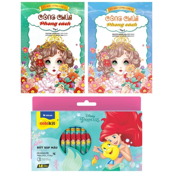 Sách Combo Bộ 02 Sách Tô Màu Công Chúa Phong Cách Kèm Bút Sáp Màu