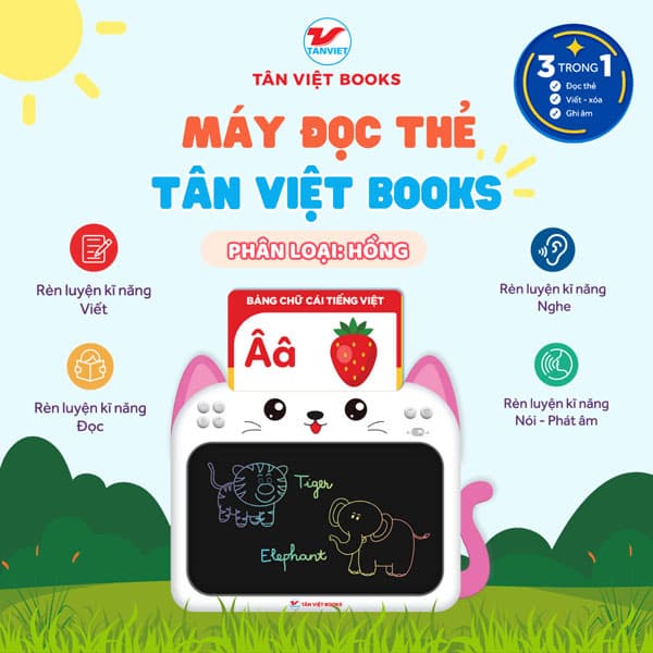 Sách Máy Đọc Thẻ Tân Việt Book 3 Trong 1 - Song Ngữ Anh-Việt - Màu Hồn - Tân Việt Books
