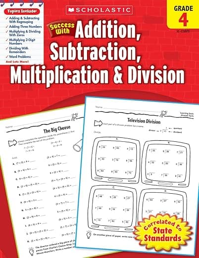 Scholastic Success With Addition, Subtraction, Multiplication & Division: Grade 4 Workbook (Success With Math) - Scholastic
