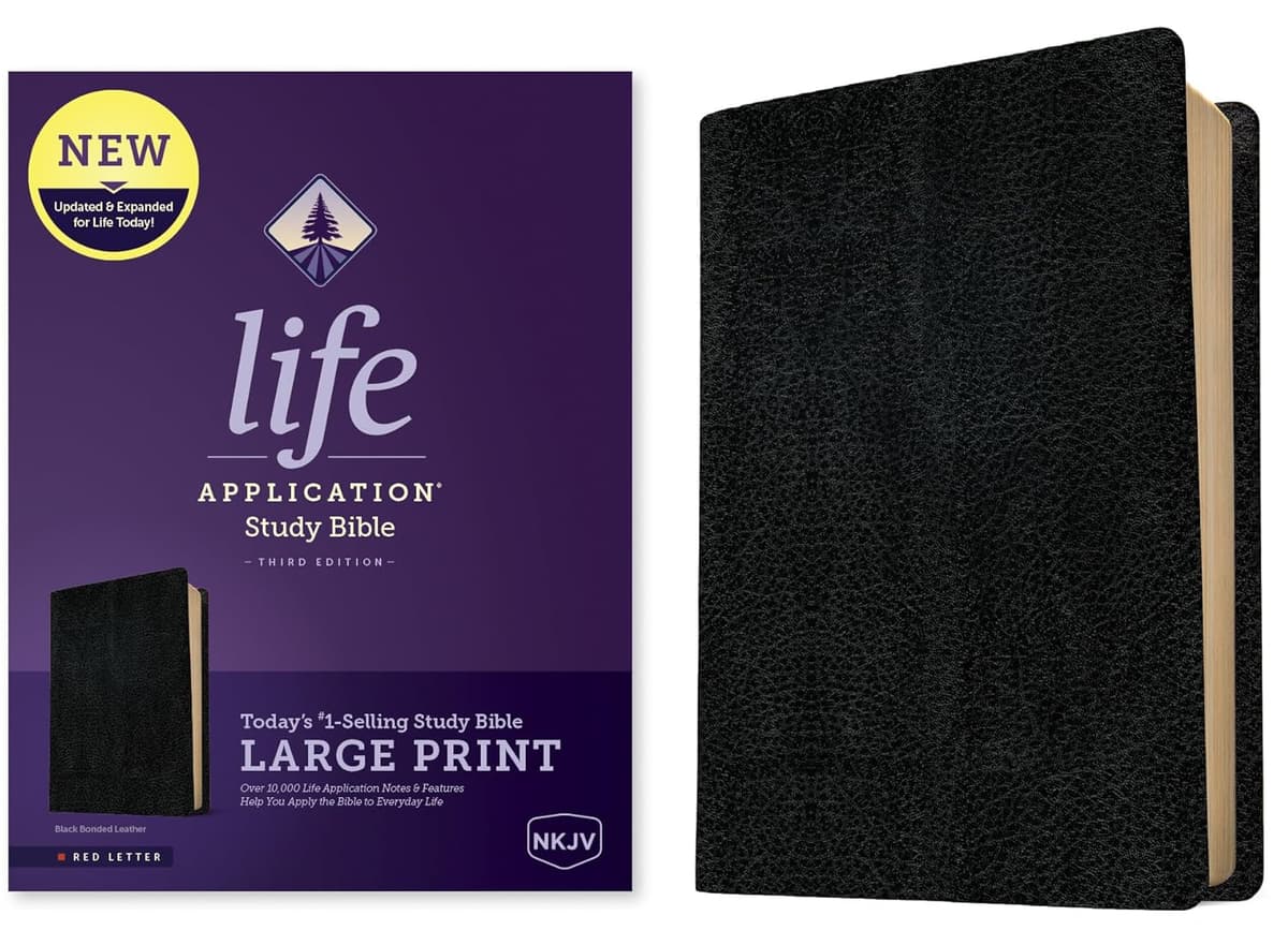 NKJV Life Application Study Bible, Third Edition, Large Print (Bonded Leather, Black, Red Letter) - Tyndale House Publishers