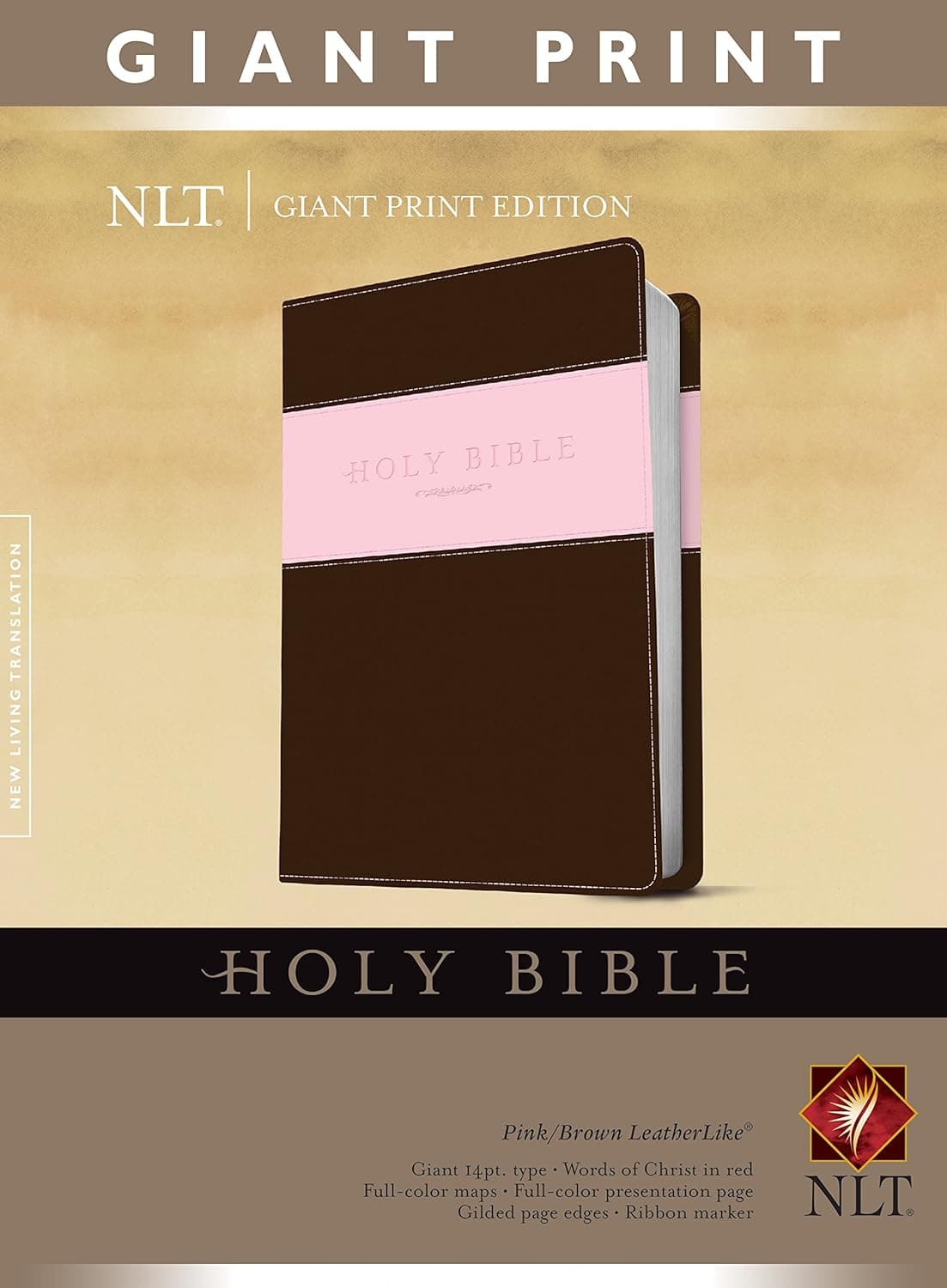 Holy Bible, Giant Print NLT, TuTone (LeatherLike, Pink/Brown, Red Letter) - Tyndale House Publishers