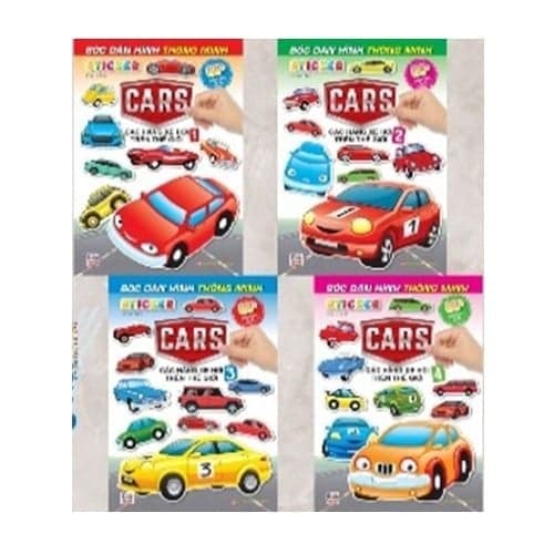 Combo 4 quyển - Sticker Bóc Dán Hình Thông Minh - Các hãng xe trên thế giới