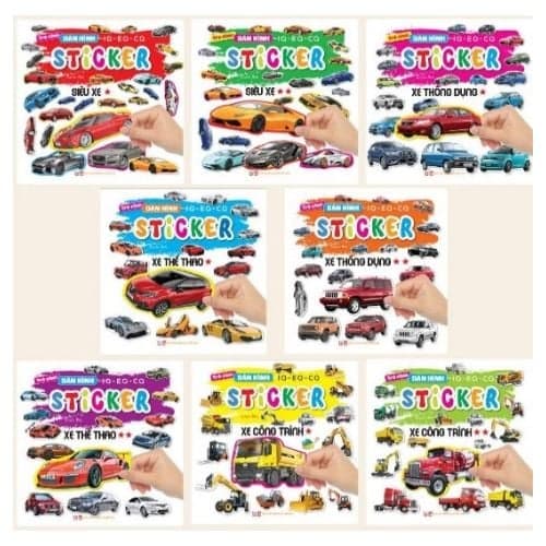 Combo 8 quyển - Trò chơi dán hình IQ - EQ -CQ Sticker - Xe Thông Dụng 1 sao + Xe Thông Dụng- 2 sao + Xe Công Trình- 1 sao + Xe Công Trình- 2 sao + Xe thể thao- 1 sao + Xe thể thao- 2 sao + Siêu xe - 1 sao +Siêu xe - 2 sao