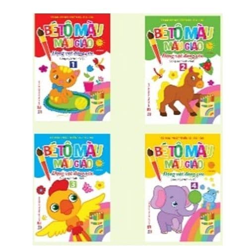 Combo 4 quyển: Bé tô màu mẫu giáo - Động vật đáng yêu - song ngữ Anh Việt - Việt Anh