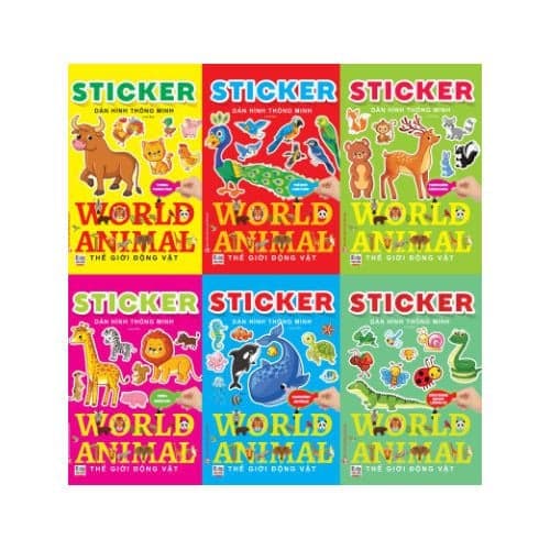 Combo 6 quyển Sách Thiếu Nhi Tô Màu Bóc Dán: Sticker - Thế giới động vật : Trong trang trại + Rừng nhiệt đới + Đại dương huyền bí + Thám hiểm rừng xanh + Thế giới loài cá