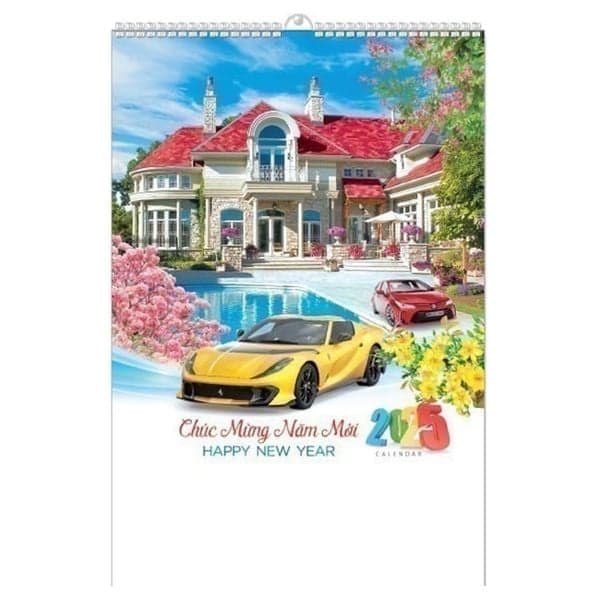 Lịch Lò Xo 7 tờ 2025 - BIỆT THỰ & XE ( MT36 )